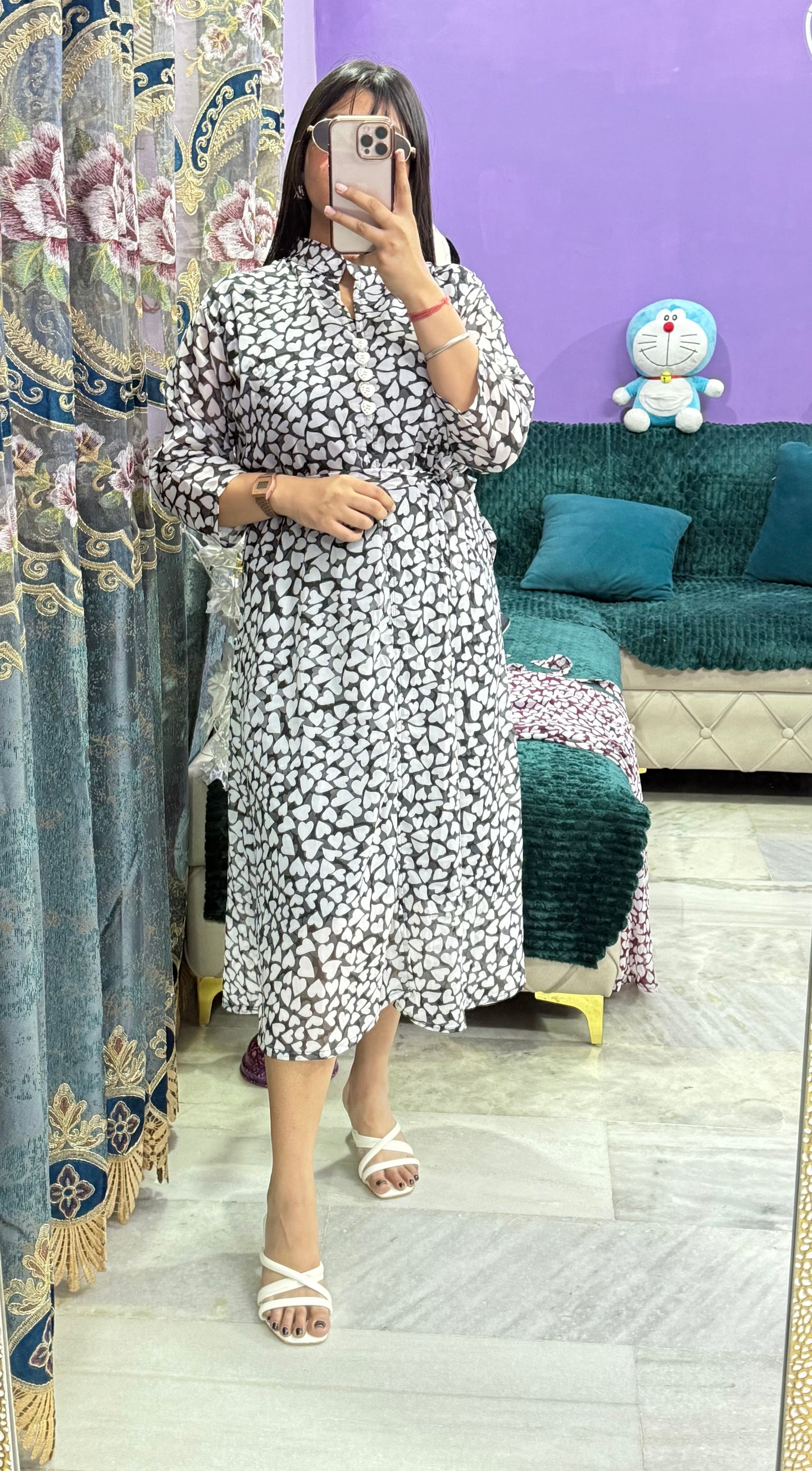 Pretty Heart Printed Georgette Dress