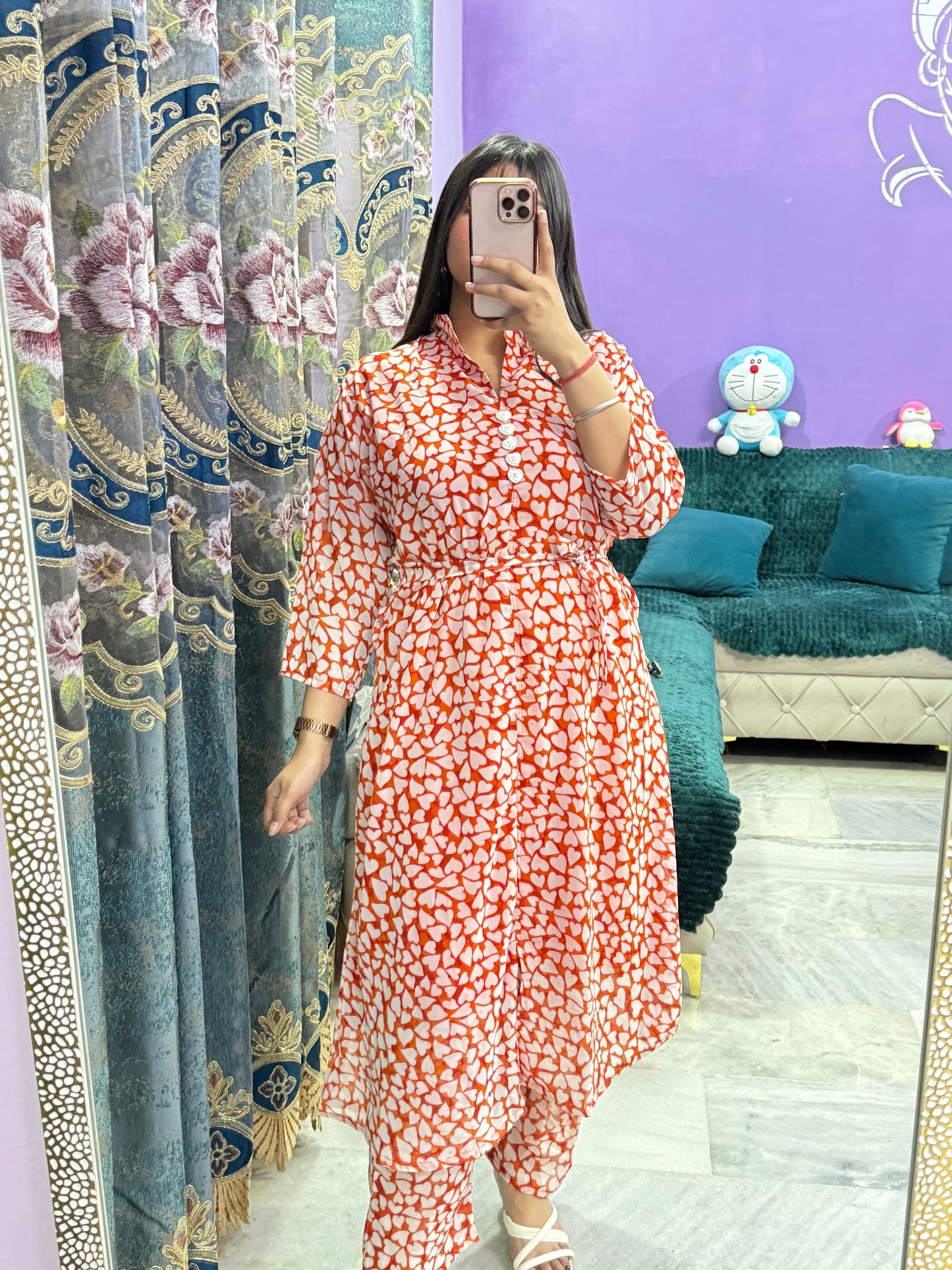 Pretty Heart Printed Georgette Dress