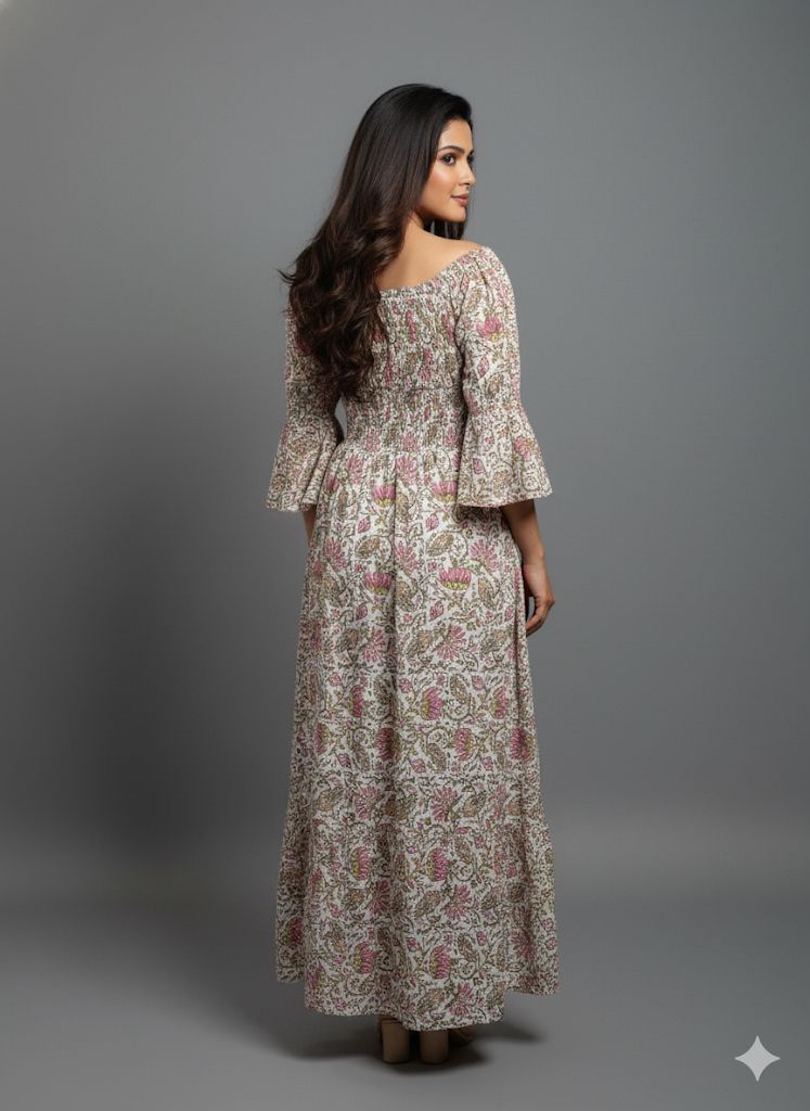 PRINTED FLOWER SMOKE DRESS