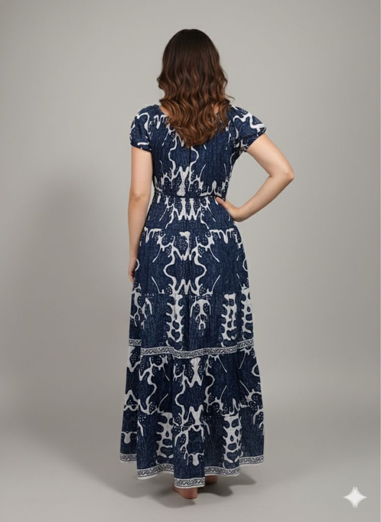 ROYAL BLUE PRINTED SMOKE DRESS