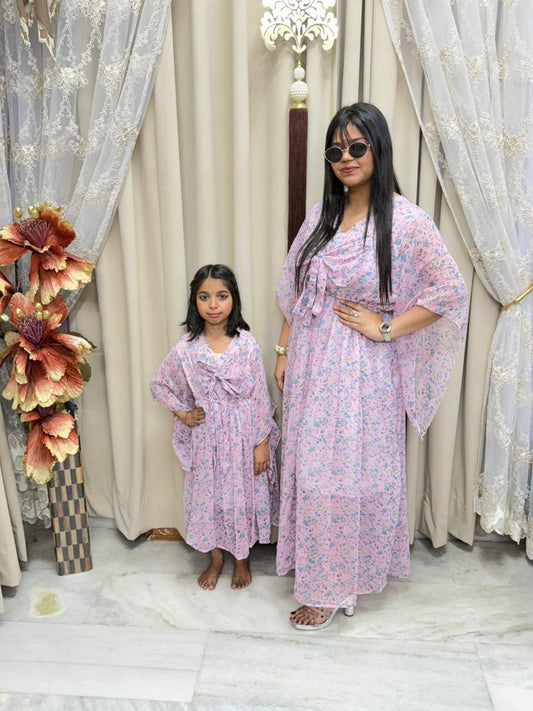 Bow Dress Combo for Mother & Daughter | Floral Printed Bow Dress | Free Size