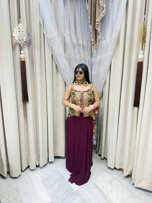 Designer Embroidered Skirt Set for Women | Georgette Long Skirt with Stylish Top | Party & Festive Wear |
