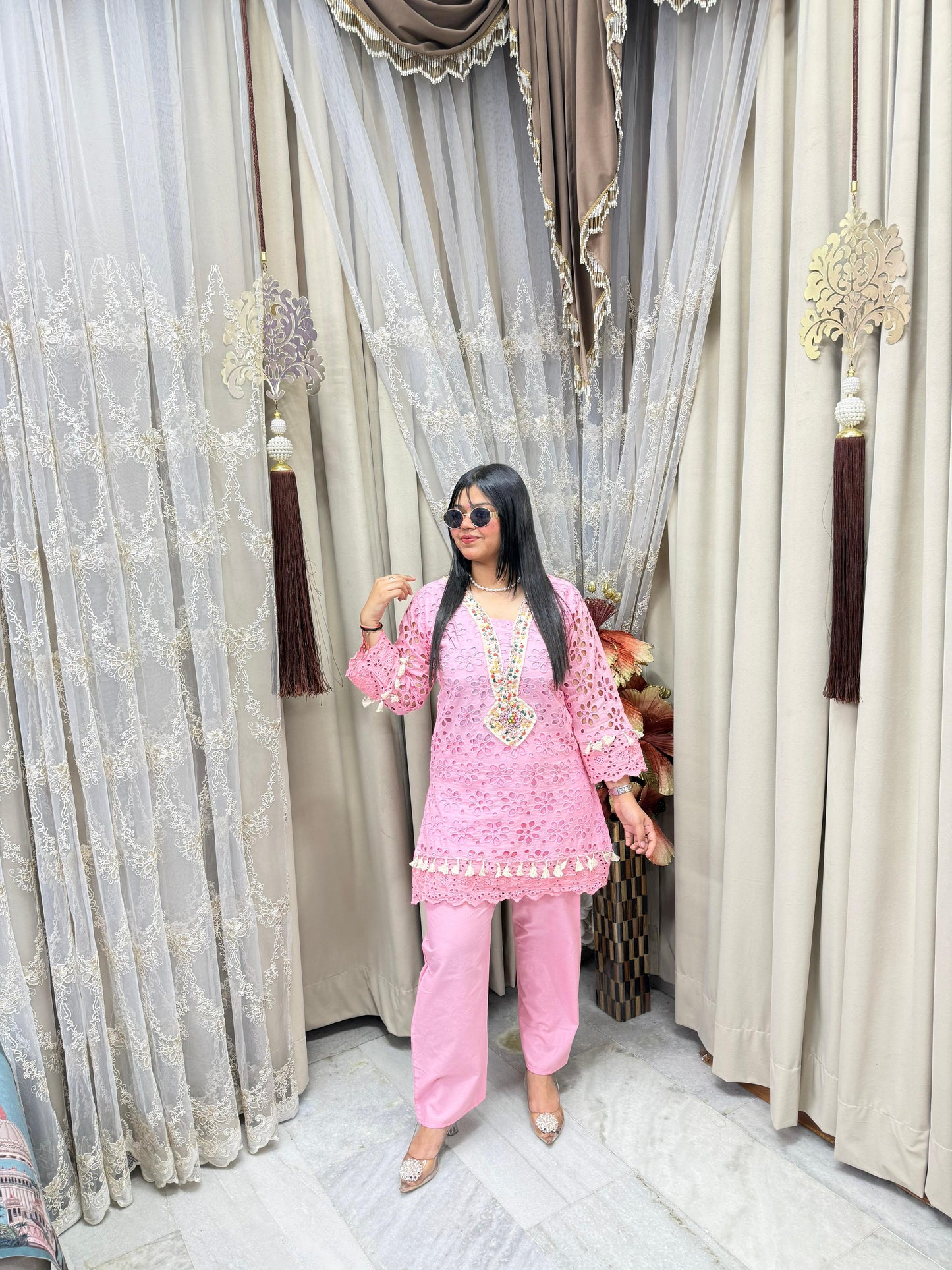 Premium Schiffli Cotton Cord Set for Women with Hand Work β Stylish Ethnic Wear
