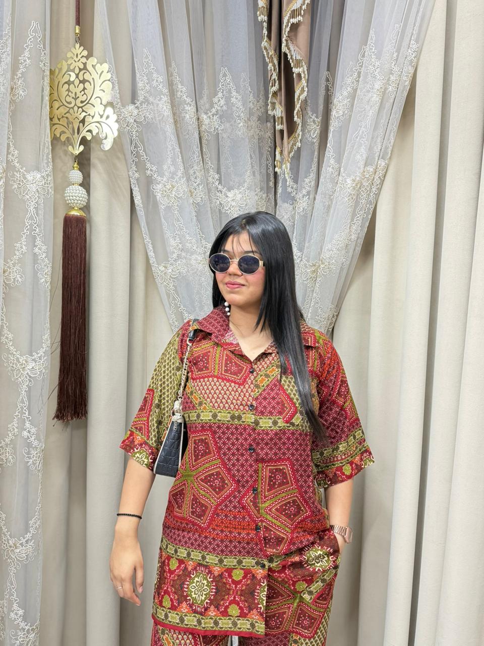Jaipuri Printed Shirt Style Cordset for Women | Premium Mulmul Cotton Co-ord Set