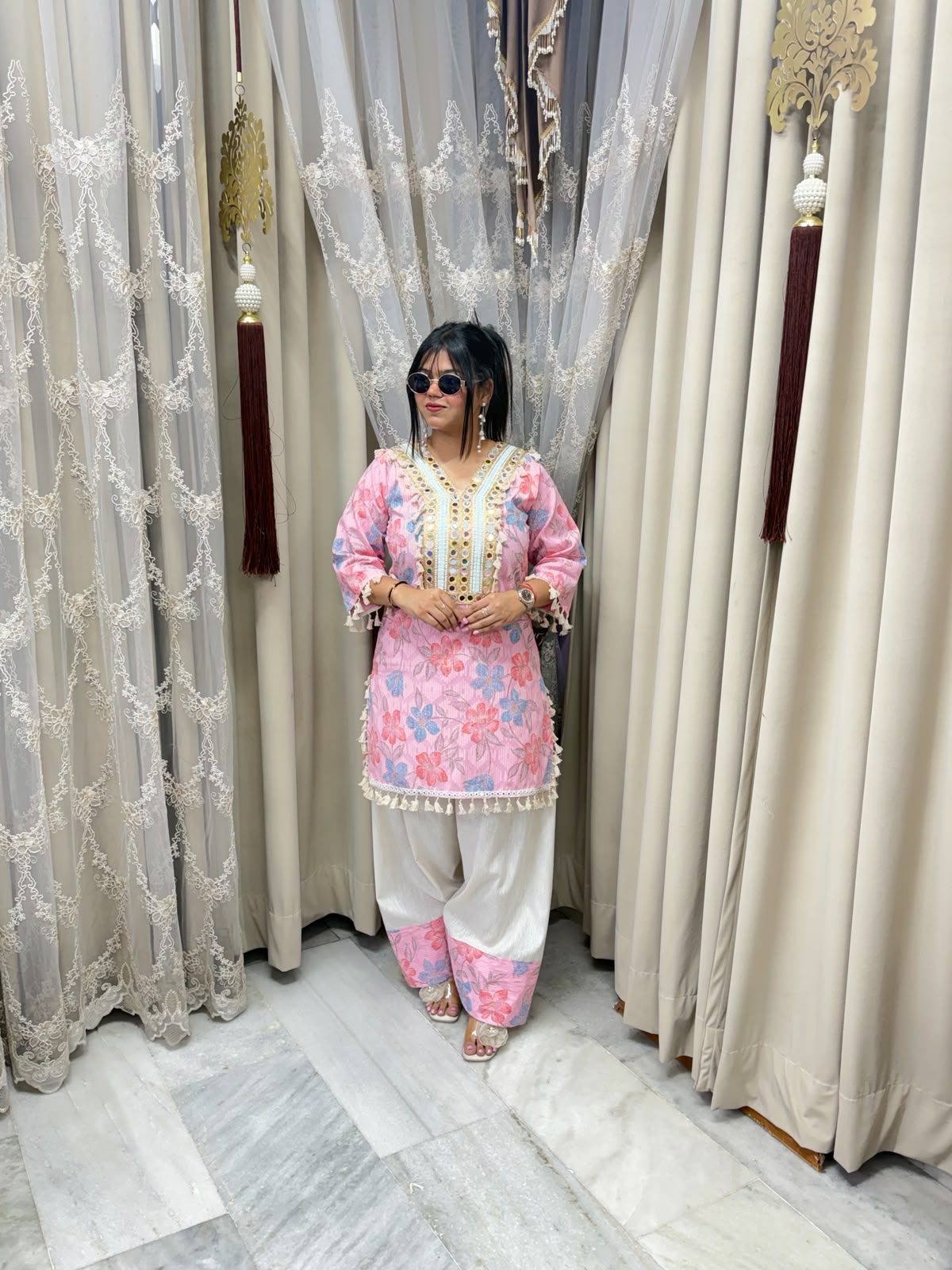 Premium Pure Cotton Bulbul Farshi Co-ord Set with Mirror Work