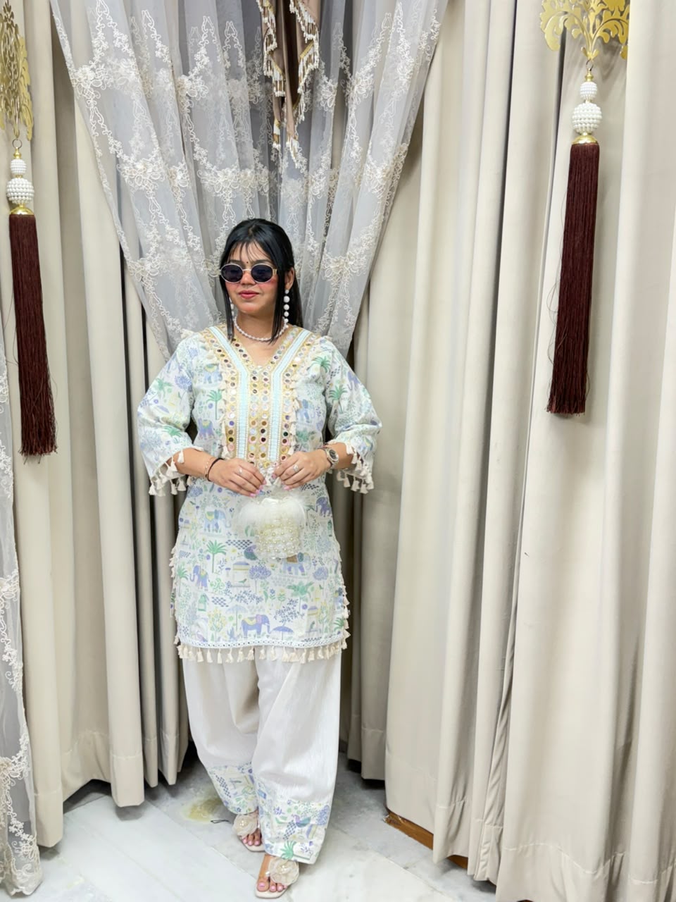 The Farshi Co-ord Set | Premium Heavy Mirror Work Khadi Cotton Fusion Set