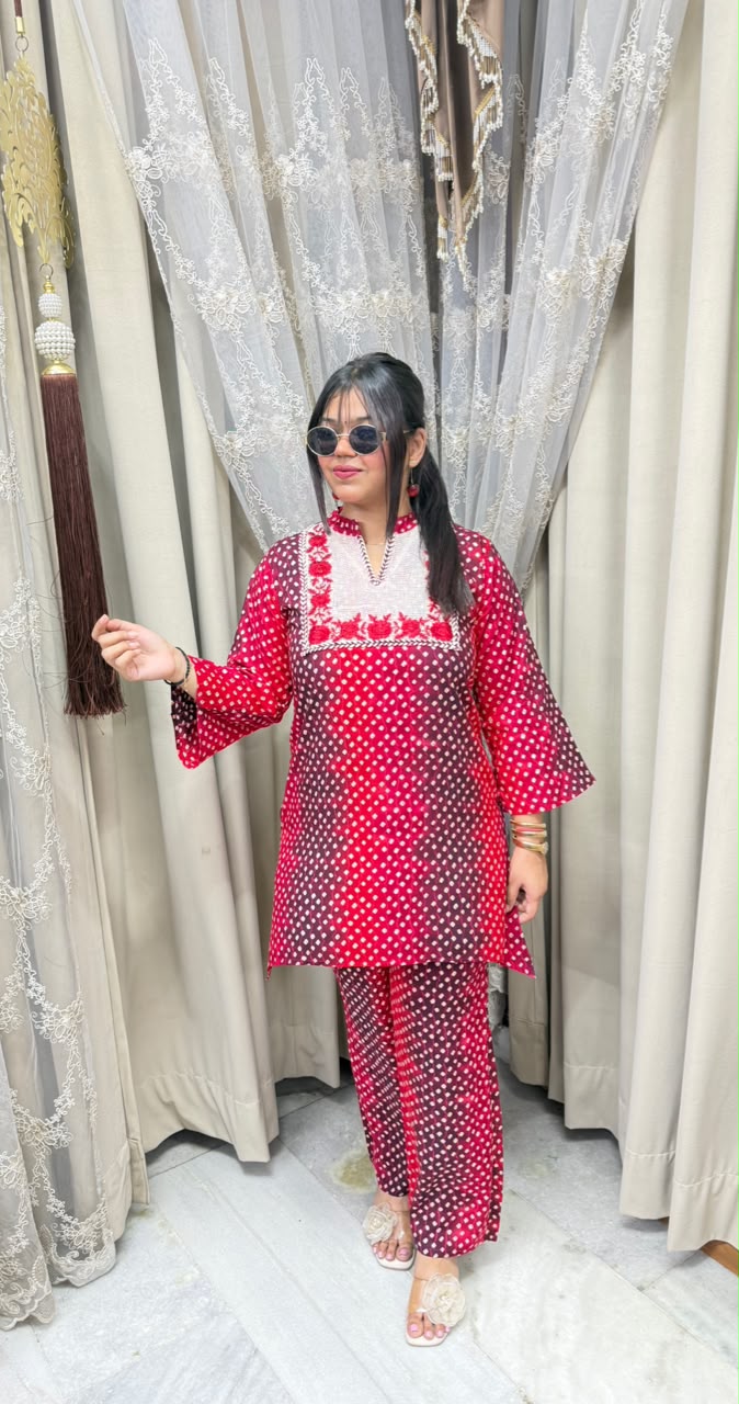 Designer Bandhani Mulmul Cotton Cord Set for Women | Premium Ethnic Co-Ord Set |