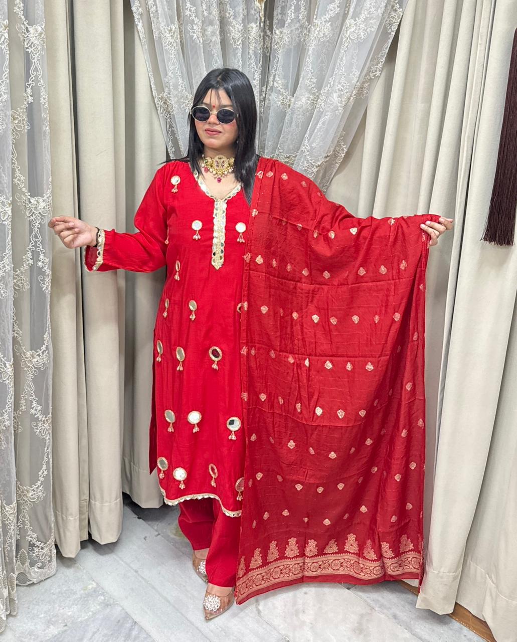 Designer Mirror Latkan Straight Three-Piece Suit Set