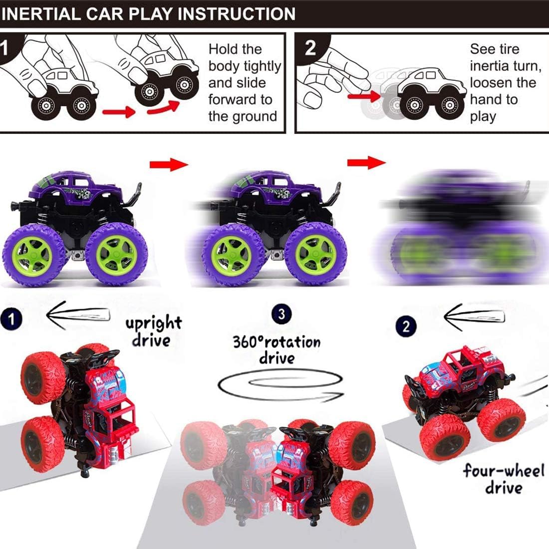 Monster Trucks, Friction Powered monster Car Toys for Boys 3-7 Years Old, Durable High-Density Alloy and Non-Toxic Plastic, Non-Slip Tires for Educational Play (Multicolor)