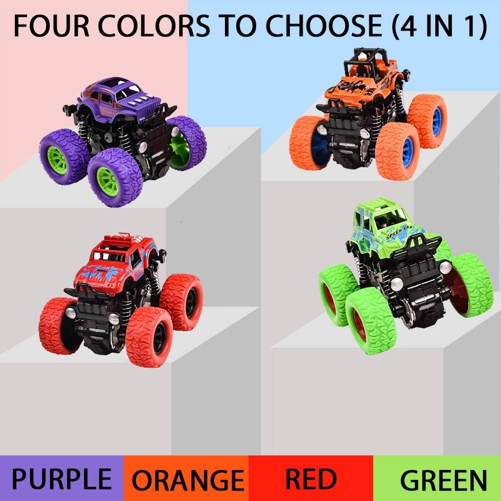 Monster Trucks, Friction Powered monster Car Toys for Boys 3-7 Years Old, Durable High-Density Alloy and Non-Toxic Plastic, Non-Slip Tires for Educational Play (Multicolor)