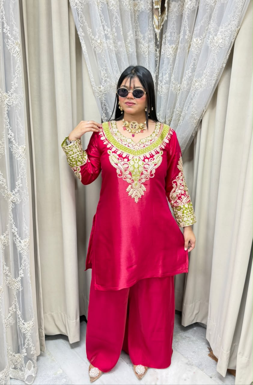 Beautiful Designer 3 Piece Suit for Women | Glass Shimmer Silk Party Wear Suit