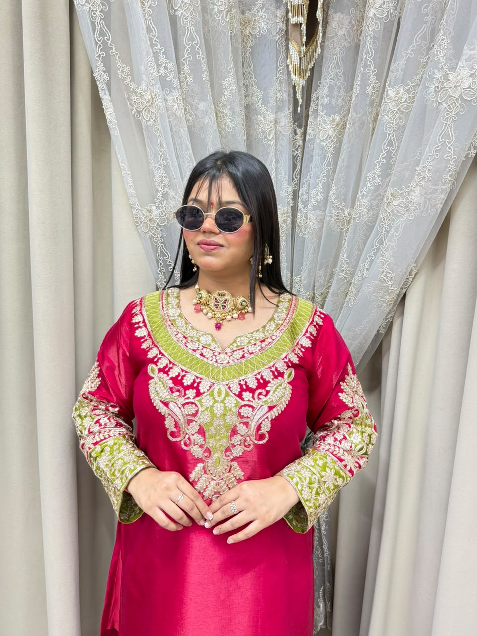 Beautiful Designer 3 Piece Suit for Women | Glass Shimmer Silk Party Wear Suit