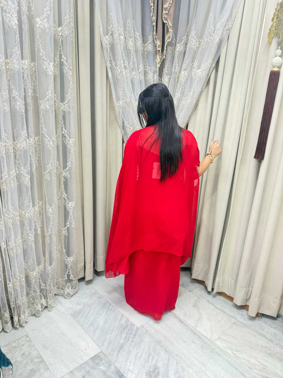Red Georgette Ready-to-Wear Saree for Women | Designer Saree