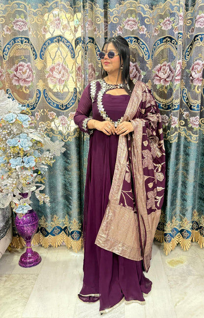 Designer Mirror Heart Anarkali With Banarshi Duppata