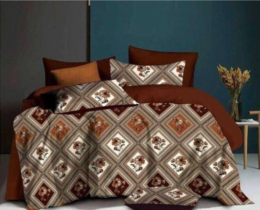 Bk fashion Nazrana 220 TC cotton double printed flat bedsheet (pack of 1+2 , Multicolor)