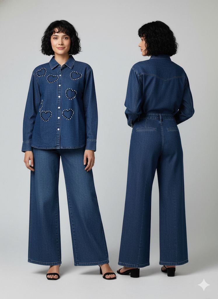 DENIM CO-ORD SET WITH HEARTS