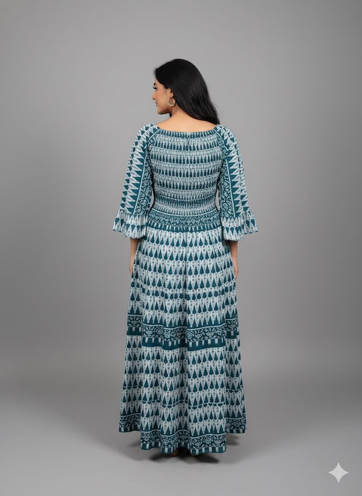 LEAFE PRINTED SMOKE DRESS