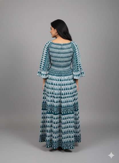 LEAFE PRINTED SMOKE DRESS