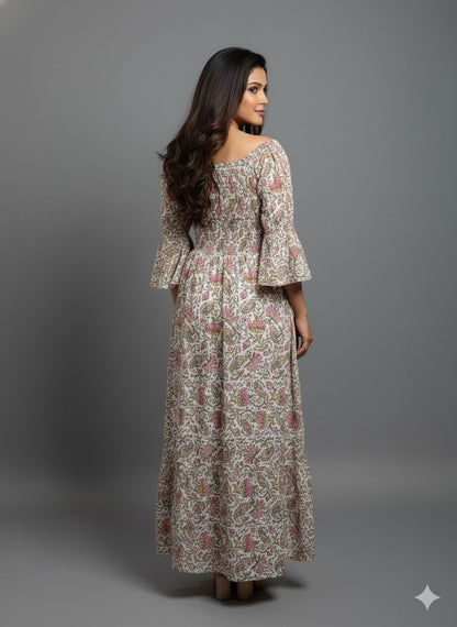 PRINTED FLOWER SMOKE DRESS