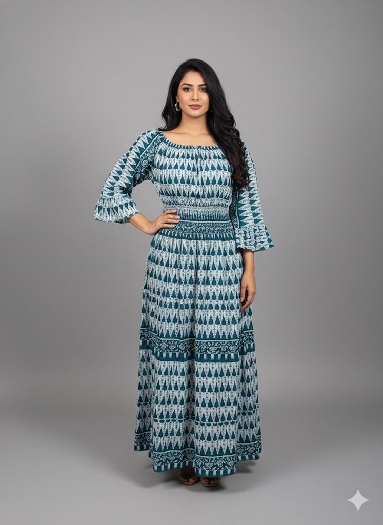 LEAFE PRINTED SMOKE DRESS