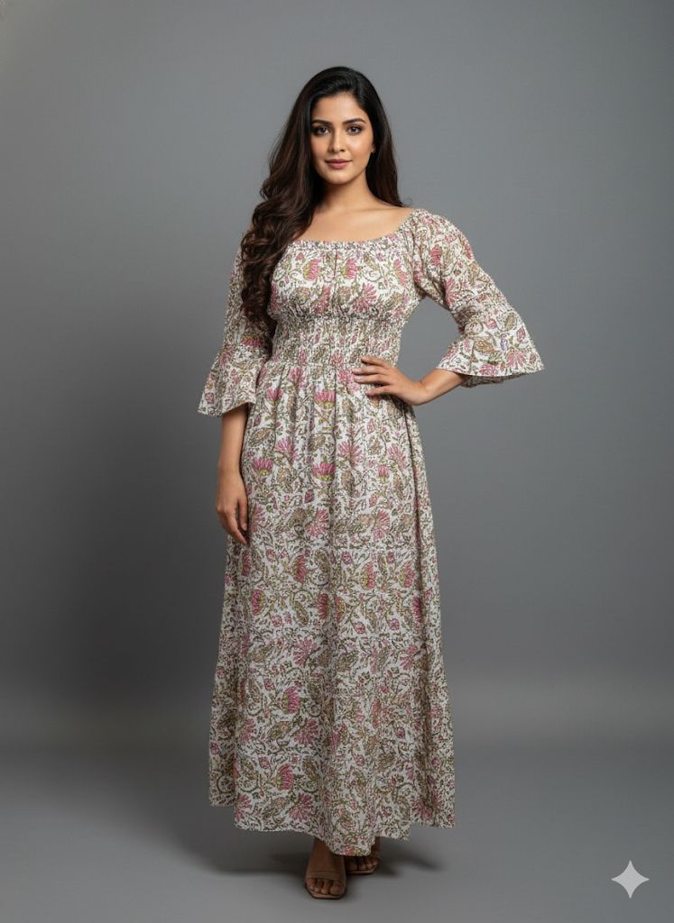 PRINTED FLOWER SMOKE DRESS