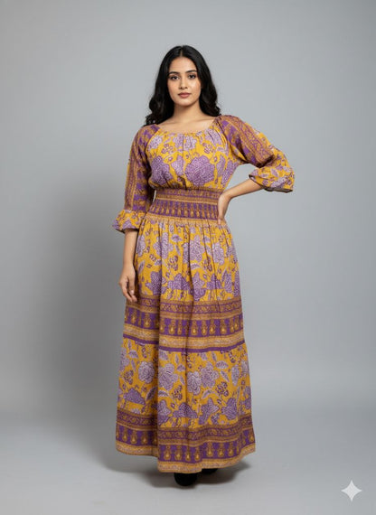 YELLOW FLORAL SMOKE DRESS