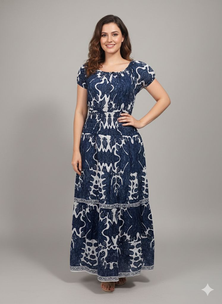 ROYAL BLUE PRINTED SMOKE DRESS