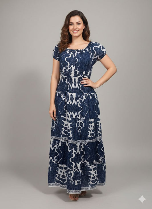 ROYAL BLUE PRINTED SMOKE DRESS