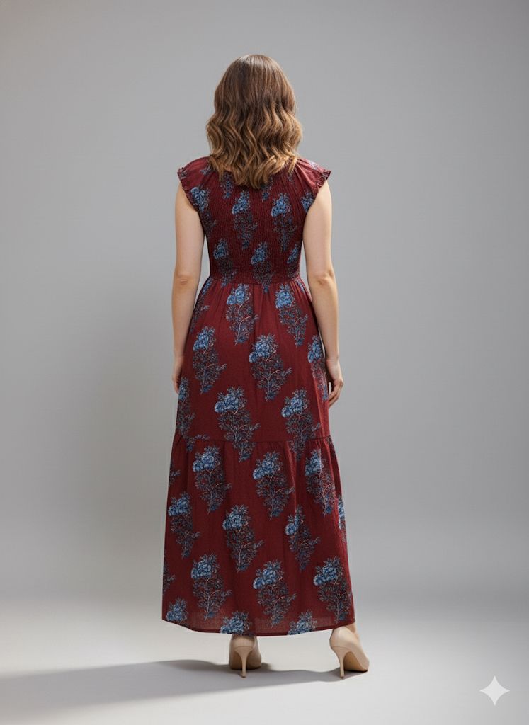 PRINTED MEHROON SMOKE DRESS