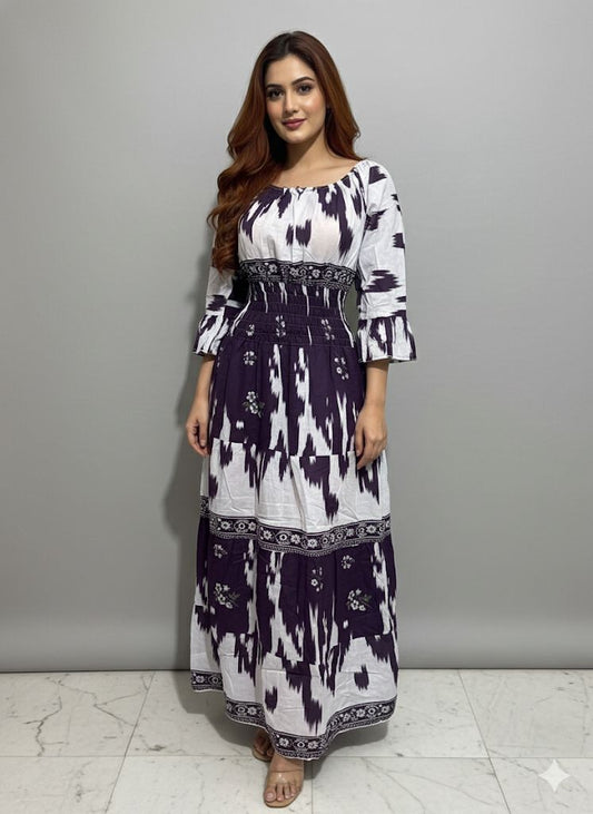 PURPLE PRINTED SMOKE  DRESS
