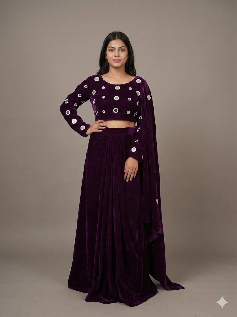 VELVET INDOWESTERN SAREE