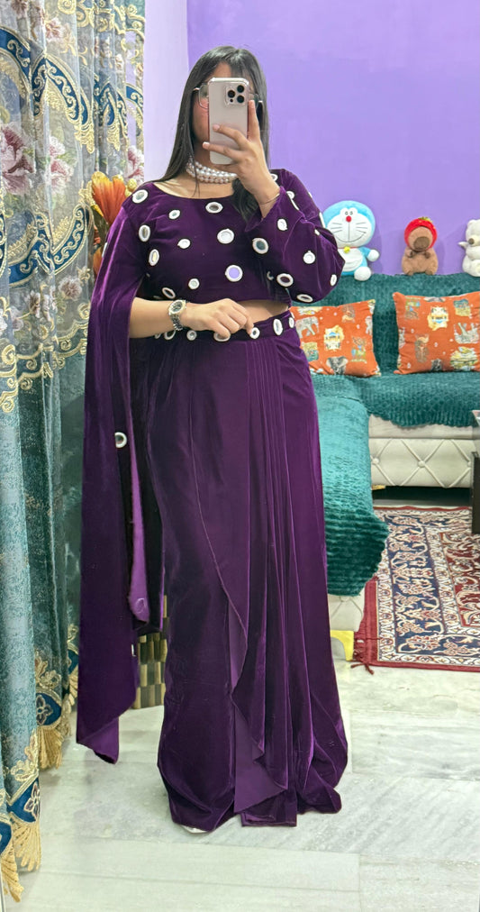 VELVET INDOWESTERN SAREE