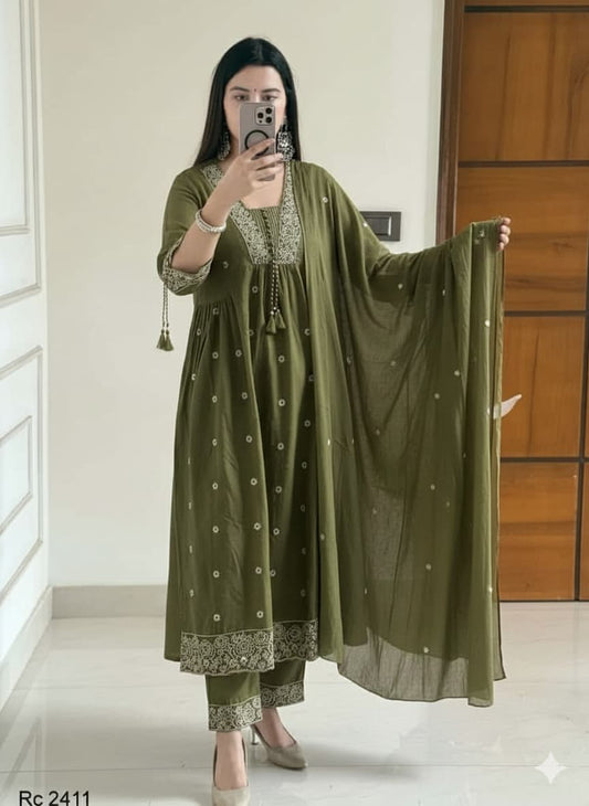 Women’s Pure Cotton Anarkali Suit with Embroidery | Breathable Fabric | Ethnic Wear