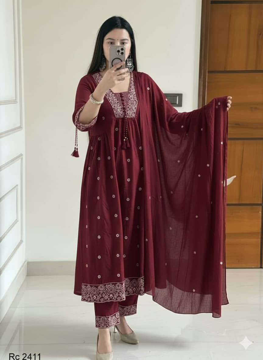 Women’s Pure Cotton Anarkali Suit with Embroidery | Breathable Fabric | Ethnic Wear