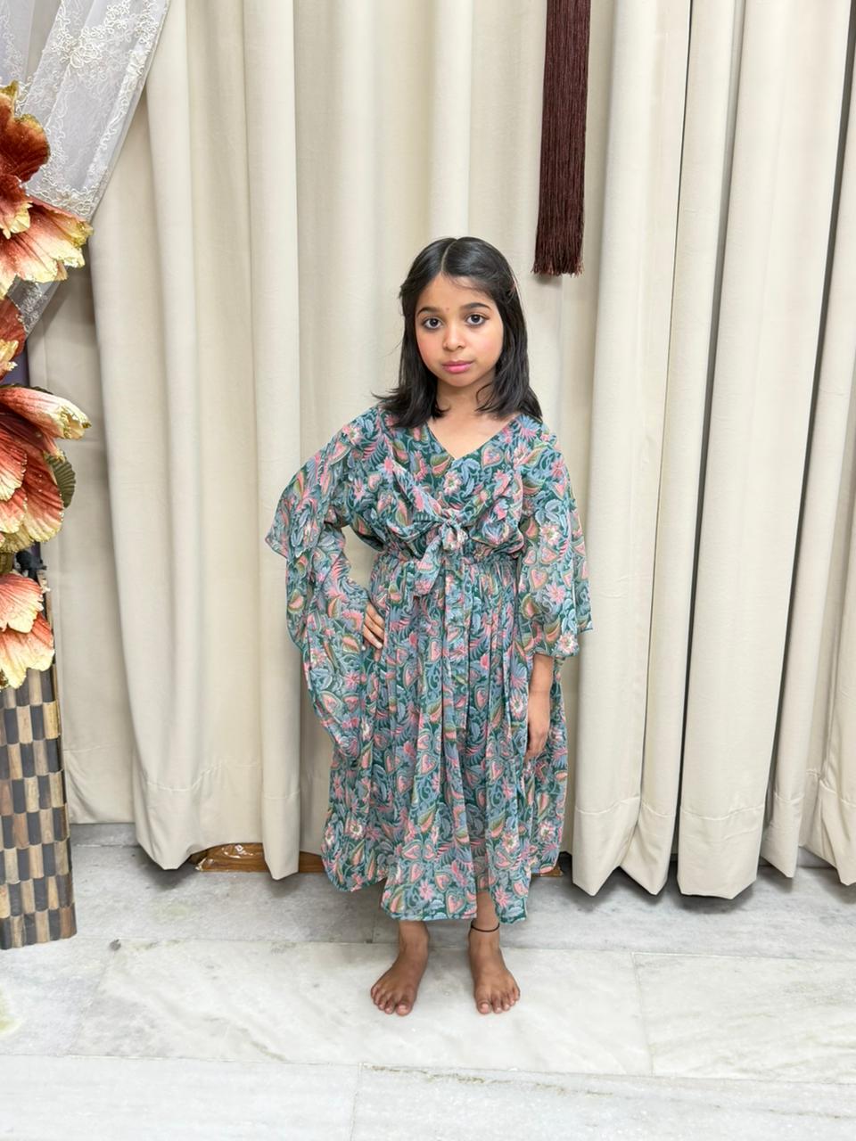 Cute Georgette Bow Dress for Kids (Free Size 26–32)