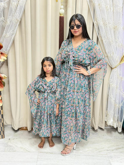 Bow Dress Combo for Mother & Daughter | Floral Printed Bow Dress | Free Size