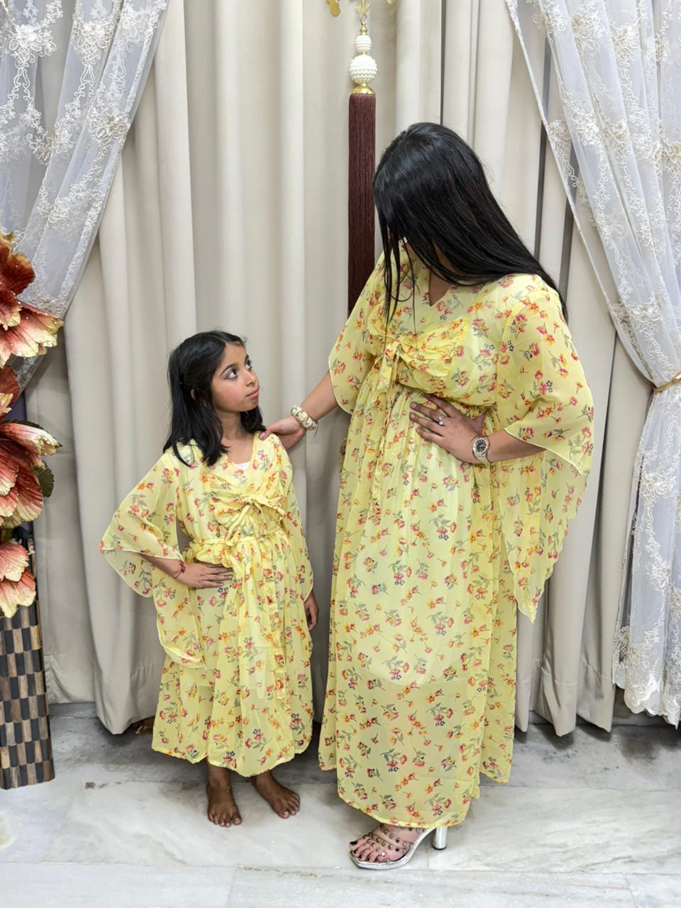 Bow Dress Combo for Mother & Daughter | Floral Printed Bow Dress | Free Size