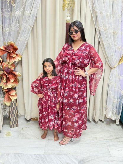 Bow Dress Combo for Mother & Daughter | Floral Printed Bow Dress | Free Size
