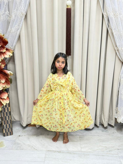 Cute Georgette Bow Dress for Kids (Free Size 26–32)