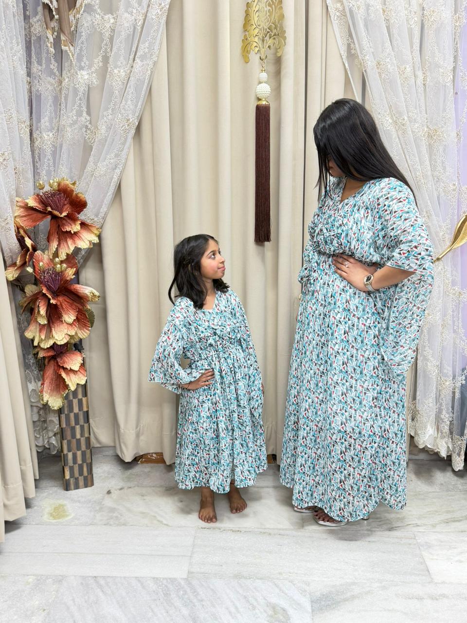Bow Dress Combo for Mother & Daughter | Floral Printed Bow Dress | Free Size