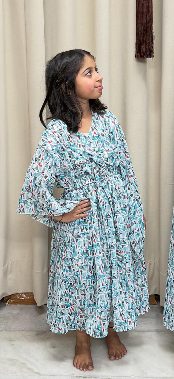 Cute Georgette Bow Dress for Kids (Free Size 26–32)