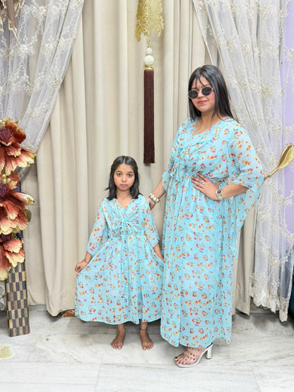 Bow Dress Combo for Mother & Daughter | Floral Printed Bow Dress | Free Size