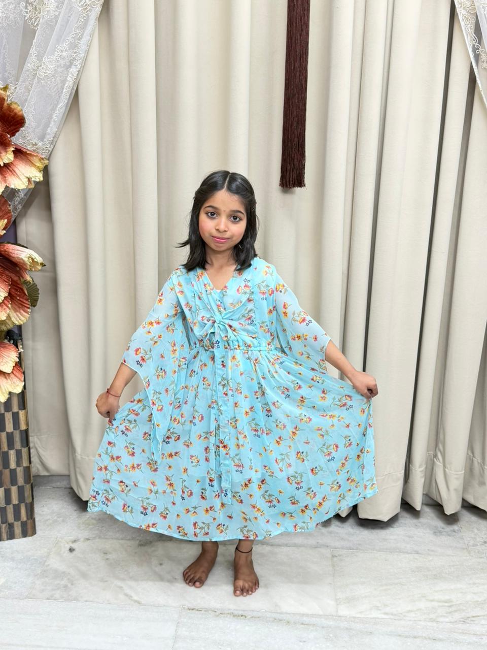 Cute Georgette Bow Dress for Kids (Free Size 26–32)