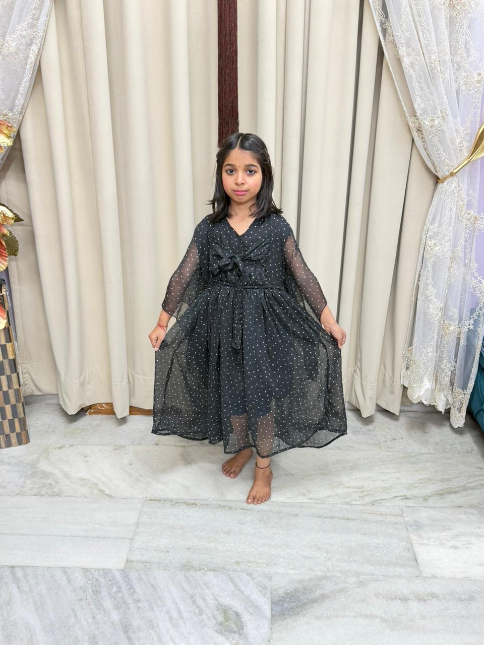 Cute Georgette Bow Dress for Kids (Free Size 26–32)