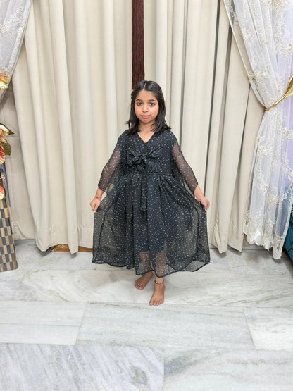 Cute Georgette Bow Dress for Kids (Free Size 26–32)