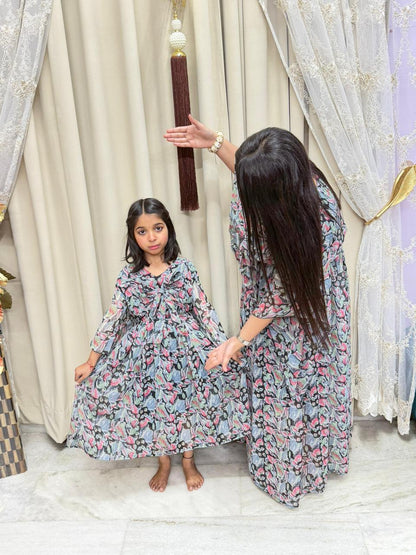 Bow Dress Combo for Mother & Daughter | Floral Printed Bow Dress | Free Size