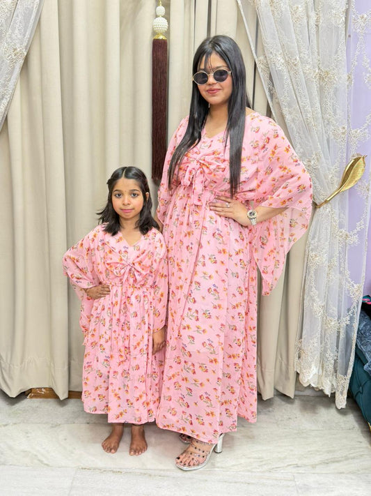Bow Dress Combo for Mother & Daughter | Floral Printed Bow Dress | Free Size