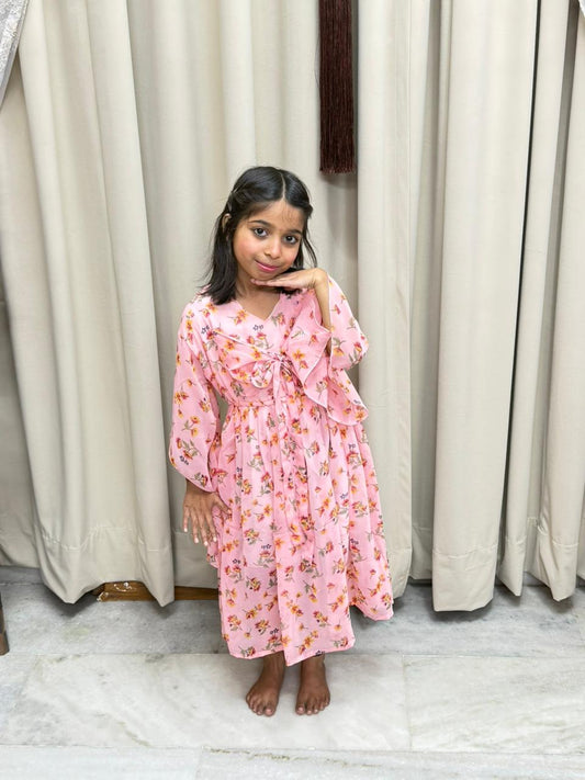 Cute Georgette Bow Dress for Kids (Free Size 26–32)