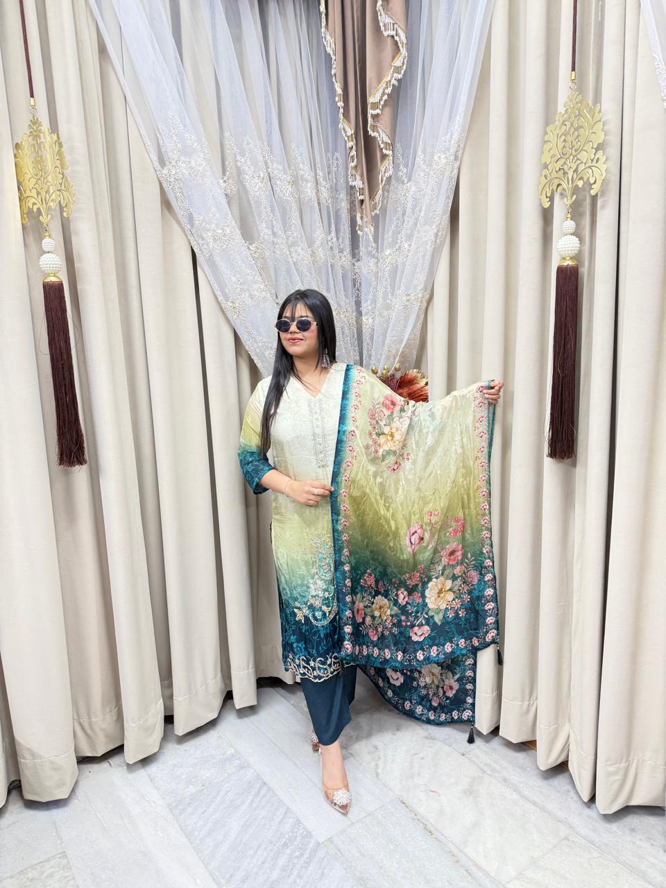 Pure Crepe Handwork Suit Set for Women | Designer Kurta with Dupatta | Festive & Party Wear |