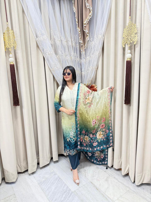 Pure Crepe Handwork Suit Set for Women | Designer Kurta with Dupatta | Festive & Party Wear |